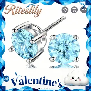 Luxury Bule Rose Cut Faceted Studs, Endless Cutting Surfaces Shiny Gemstone Earrings, Versatile Casual Formal Fashion Accessory for Daily Dating Banquet