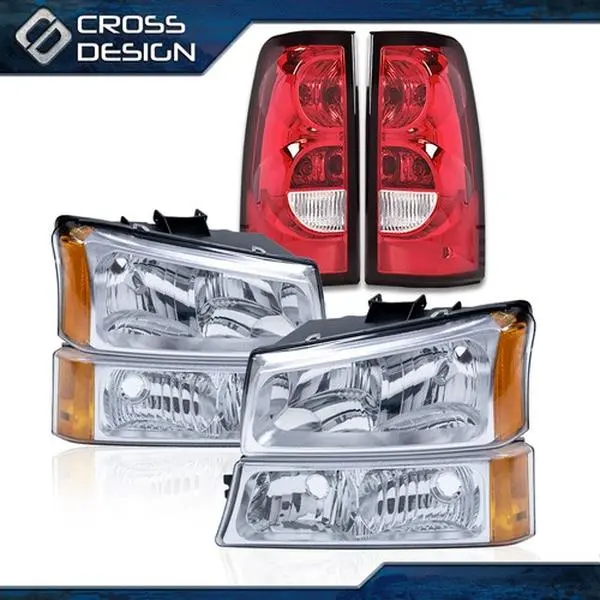CROSSDESIGN Automotive Car Light Bolt-On Set for 03-06 Chevy Silverado Chevy Trucks - Chrome Finish Headlamps, Signal Bumper Lamps, Tail Lamps, OE Fitment, Plug-and-Play Exterior Upgrade Accessories, 03-06 Models