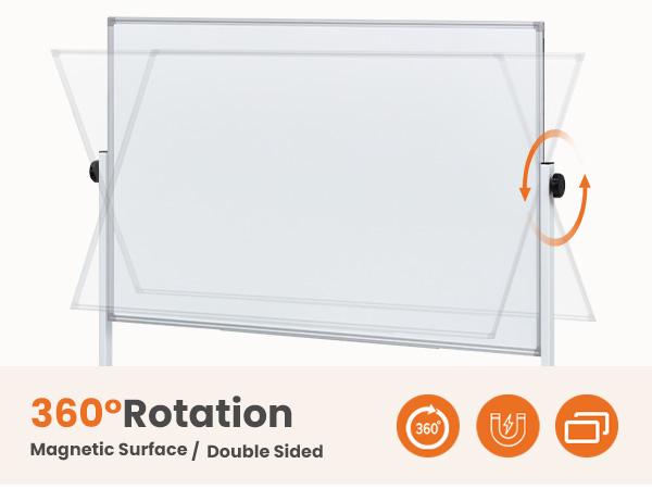 Rolling Whiteboard Double Sided , Magnetic White Board Dry Erase 46"x32" on Wheels, Dry Erase Board with Stand for School, Office and Home, Silver Aluminium Frame