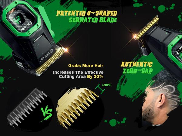 Suprent FANGS Vector Clipper – 13,000 RPM AI Controlled Motor Unique U-Shape Blade- Dual Mode Lever LED Light- Professional Hair Trimmer for Barbers-Gift for man