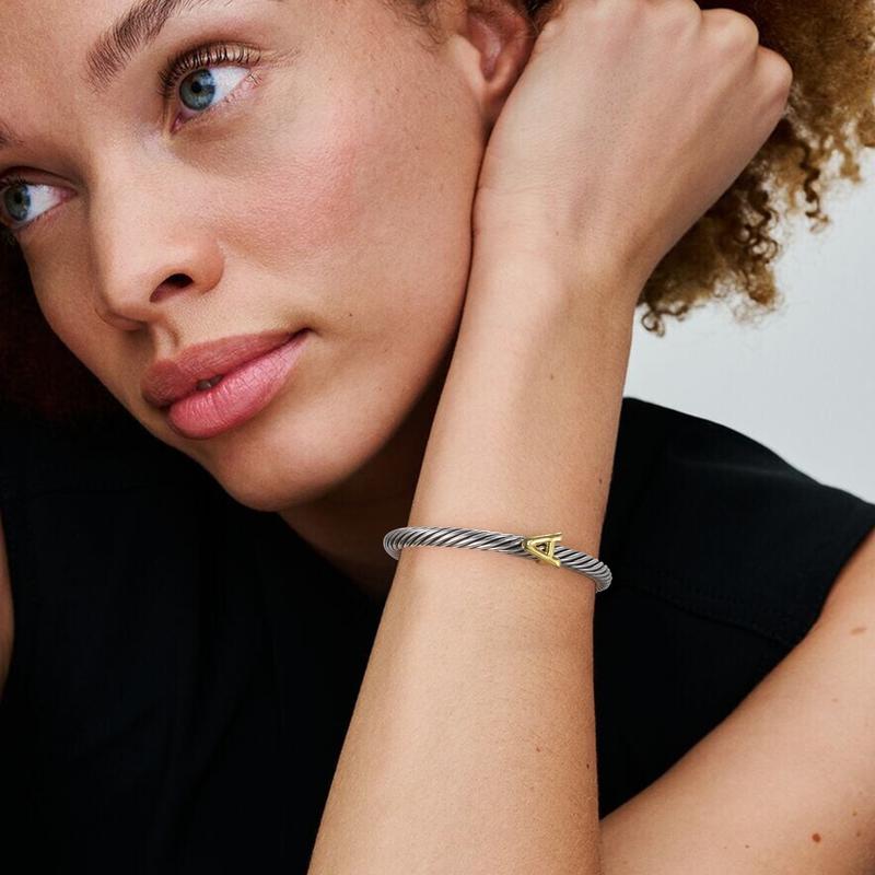 MYTYS 26 Initial Letter Cuff Bracelet Twisted Braided Opening Size Classic Cable Two-tone Design Women's Fashion Trendy Jewellery Accessories