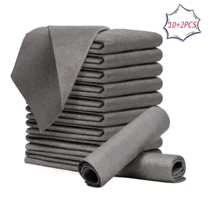 12 PCS Thickened Magic Cleaning Cloth,Bsorbent Magic Cleaning Glass Cloth,Reuseable Streak Free Magic Fiber Microfiber Cleaning Cloth for Kitchen, Window, Glass, Cars (Grey)