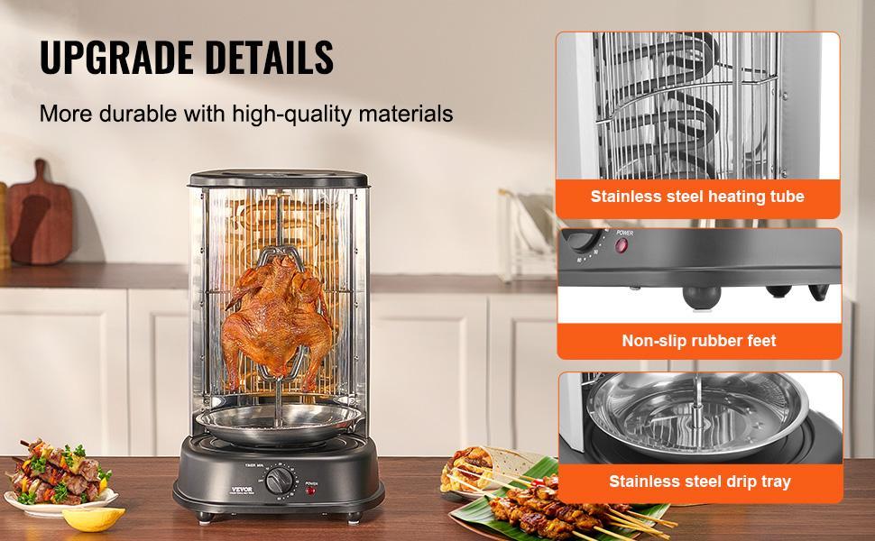 VEVOR Stainless Steel Shawarma Grill Machine Vertical Gyro Rotisserie Doner
