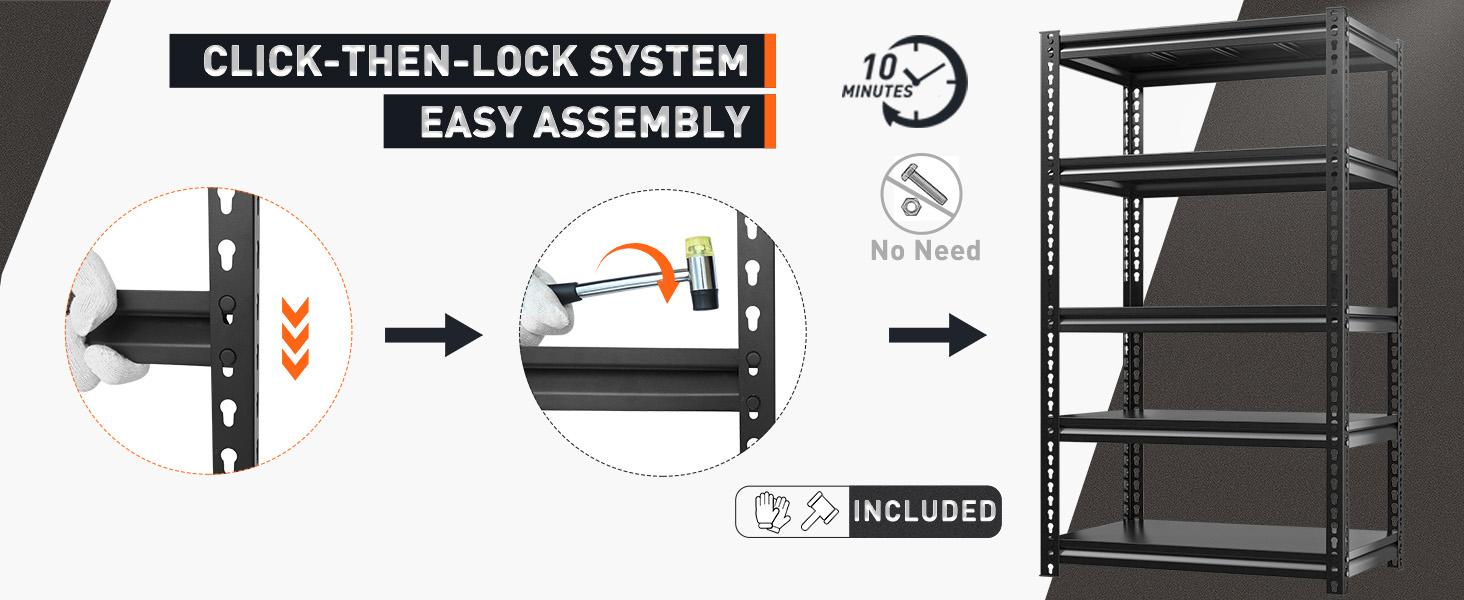 Raybee Furniture  5-Tier Metal Garage Shelving, Loading 2000-2500LBS, 72" Adjustable Heavy Duty Shelves for Storage Garage Shelf Industrial Shelving