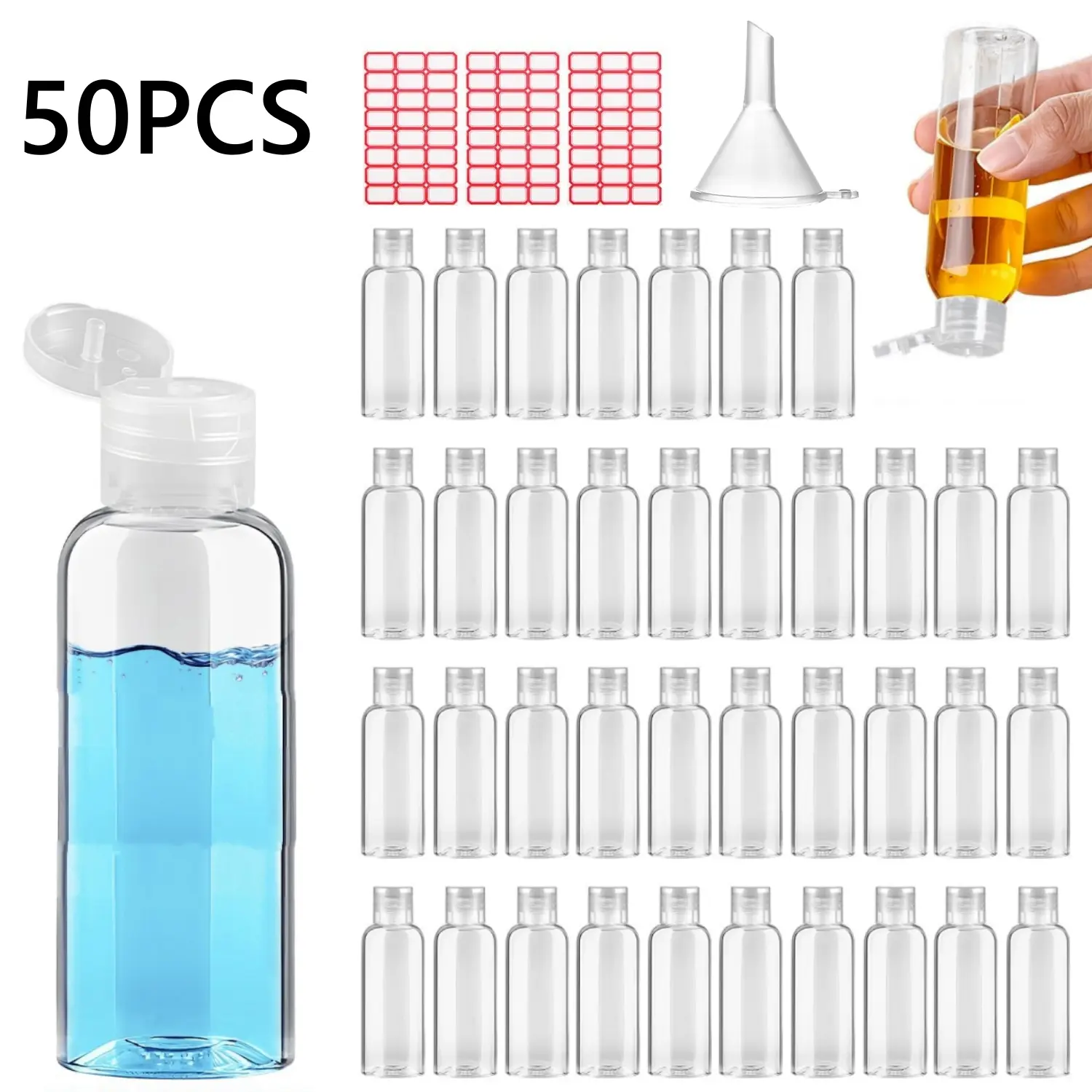 50PCS 3.4 oz Travel Bottles Tsa Approved Leakproof Plastic Squeezable Empty Small Bottles for Toiletries Liquids Travel Essentials with Flip Cap