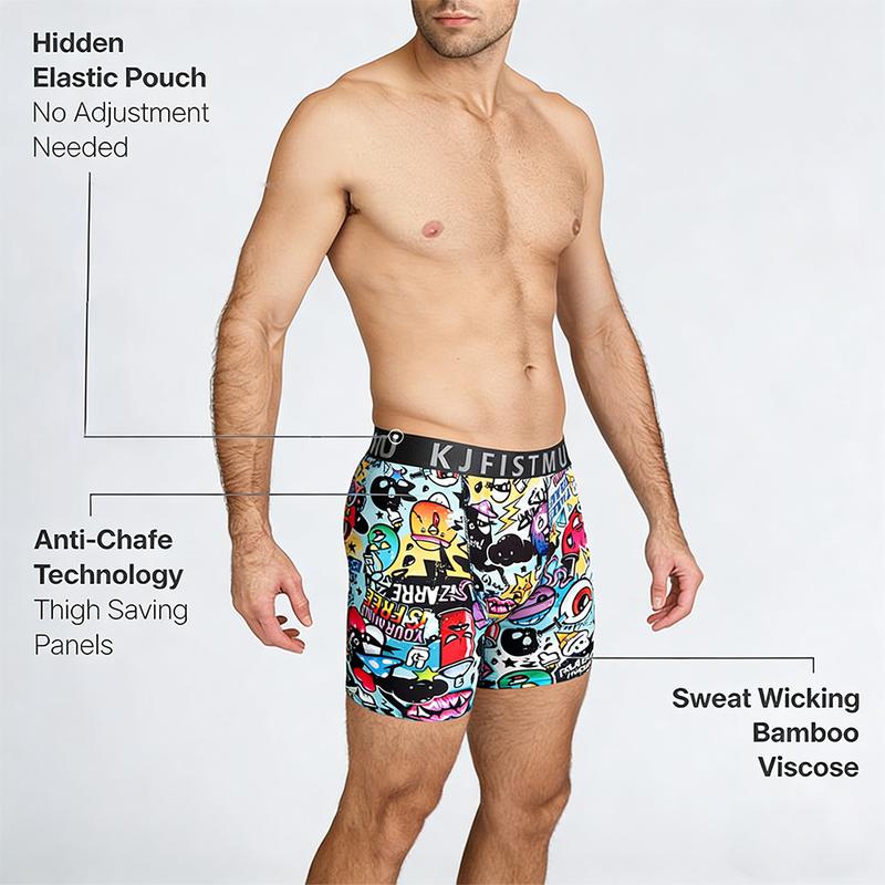 KJFISTMU 12-piece men's boxer briefs, solid color and simple design, graffiti print, extended length, made of elastic spandex fabric, suitable for young men for casual wear, sports, and gym use, moisture-wicking, breathable, cool and comfortable.