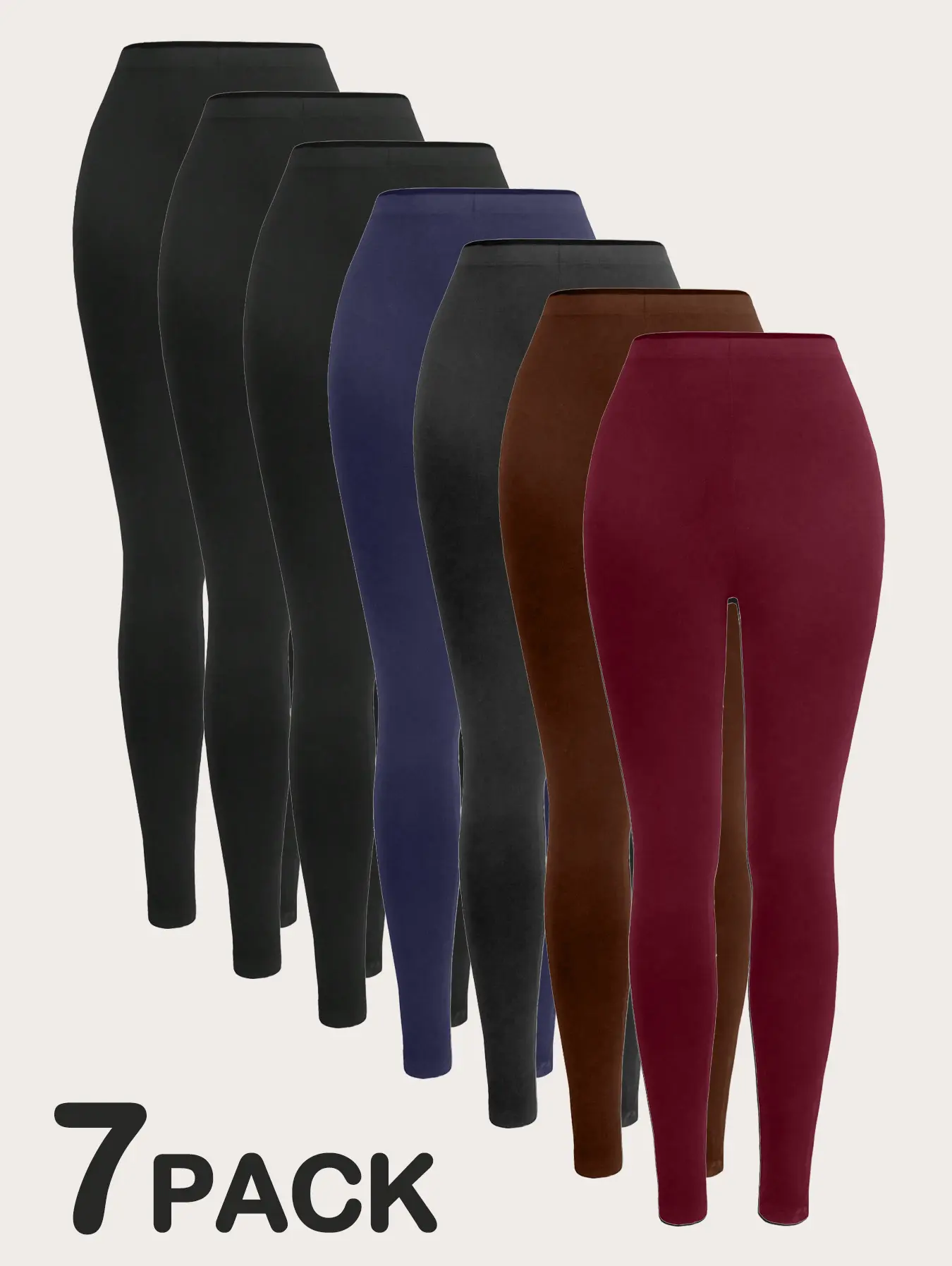 7-Pack Women's Leggings, High-Waist Tummy Control Polyester Tights, Butt-Lift Solid Non-See-Through Female Athletic Pants for Yoga, Activewear Pants, Fitness Training Pant