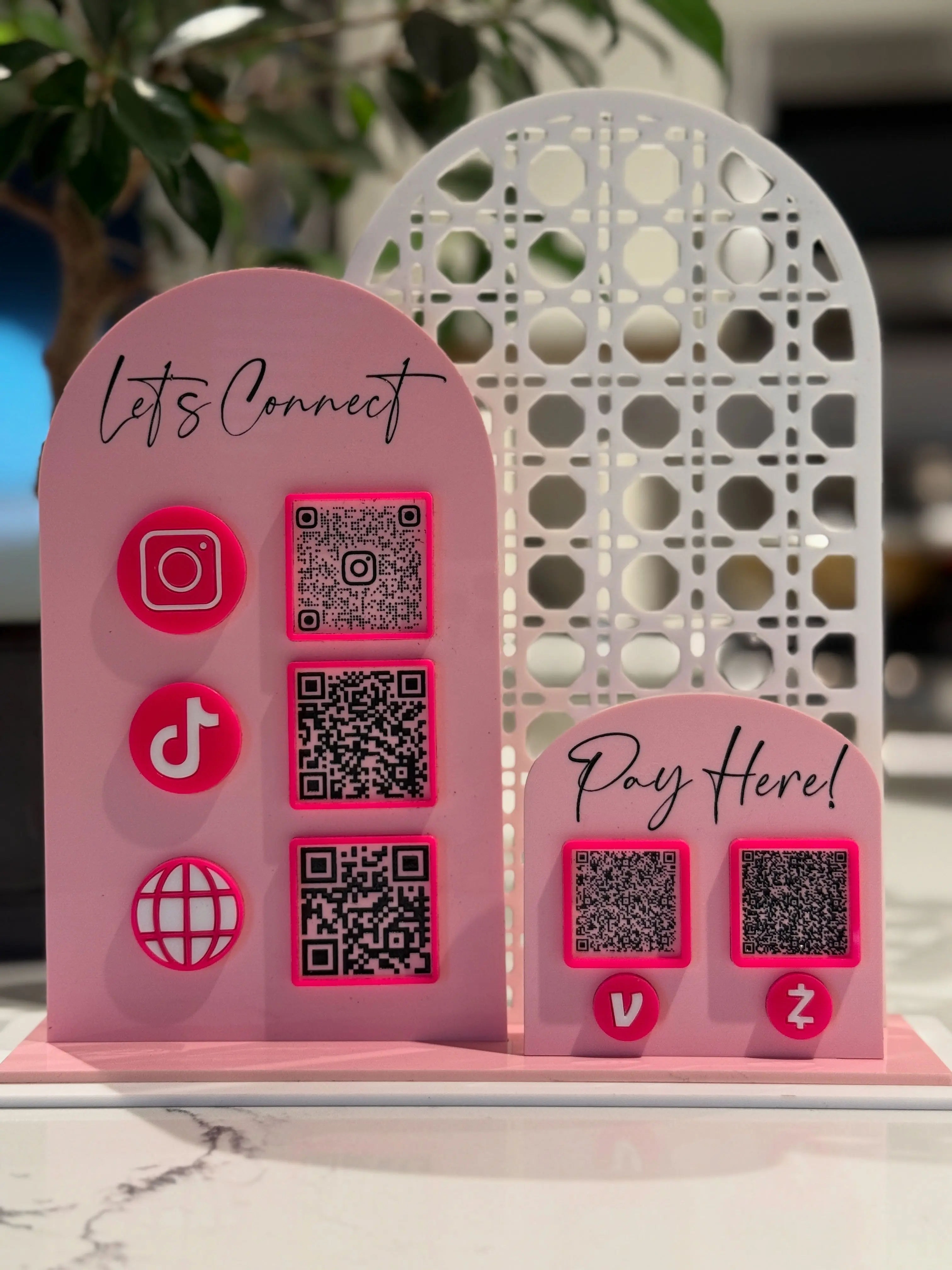 Modern Acrylic Social QR Code & Pay Here Display Set - Custom Print Countertop Stand for Tattoo Artists, Home Decor Plaque Sign, Business