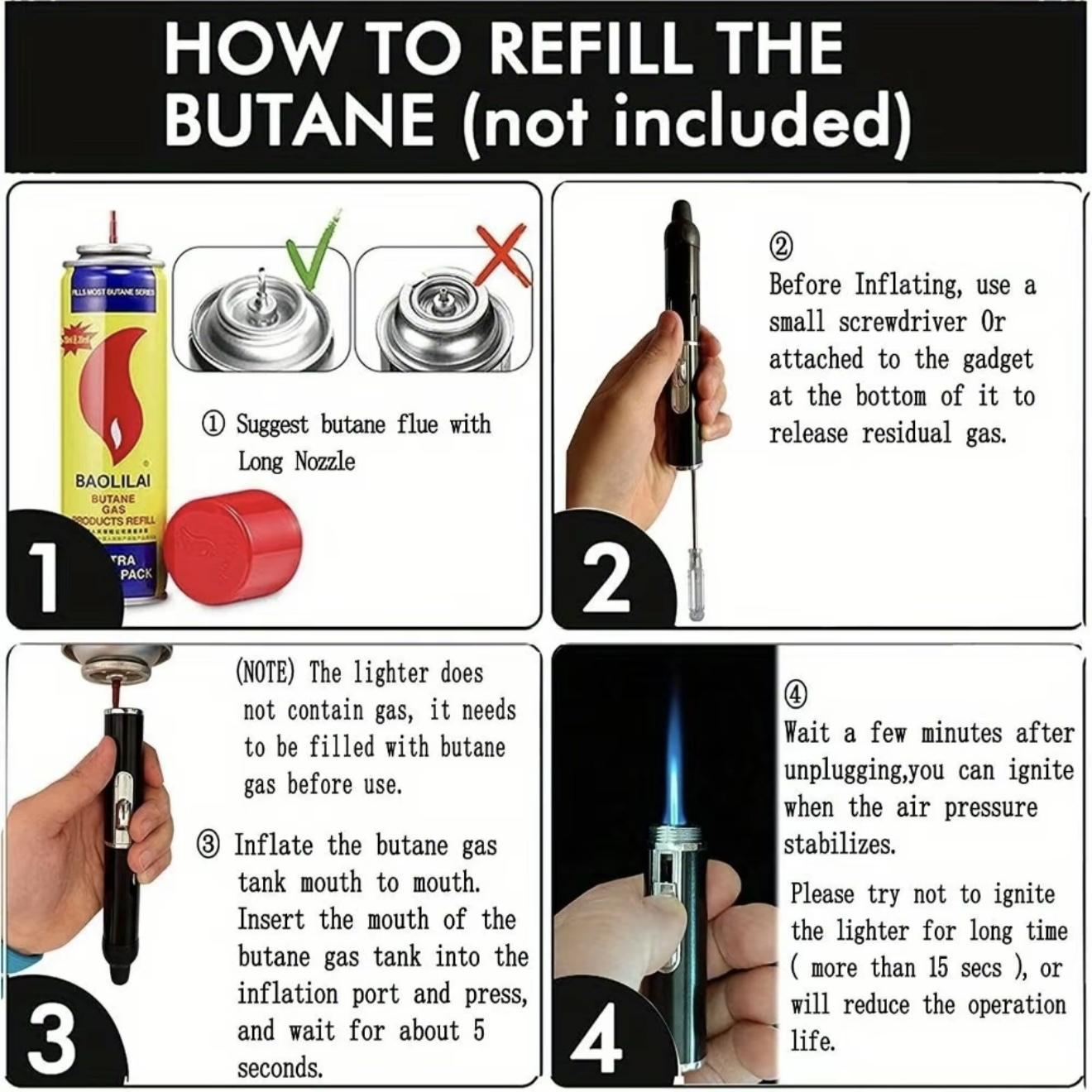 Refillable Metal Butane Torch Lighter(No butane included), Windproof Jet Flame, Adjustable & Child-Resistant, Gift Box