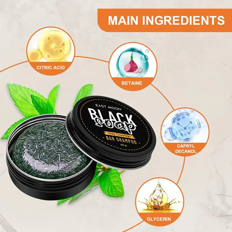 Roromendut Charcoal Hair Dye Shampoo Bar - Non-Toxic Plant-Based Gentle Daily Cleanser, Moisturizing Hydrating Conditioner for Grey Coverage, Black Shine Restoration, Long-Lasting Color (Buy 1 Get 1) for Men & Women (Straight, Oily, Normal Hair)