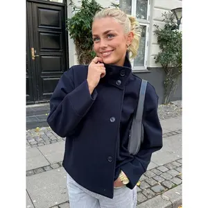 Stand Collar Women Winter Woolen Coats 2025 Autumn Single Breasted Loose Female Long Sleeve Jacket Office Lady Street Short Coat Can be used with raincoat