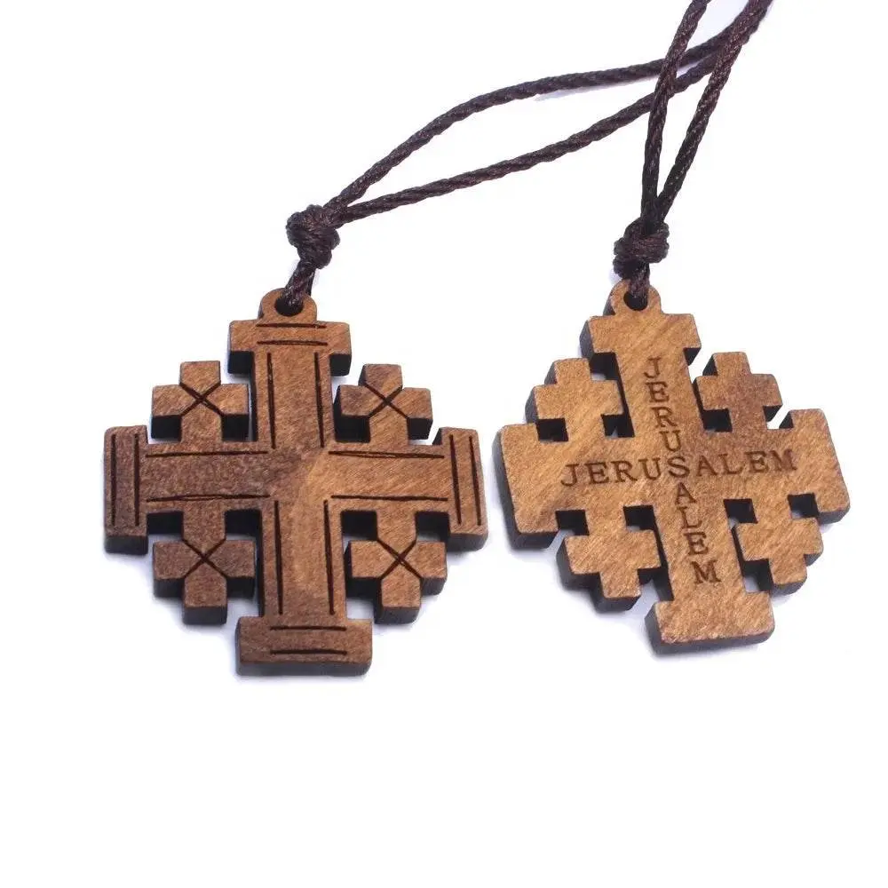 Wood Jerusalem Cross Necklace Wood Religious necklace