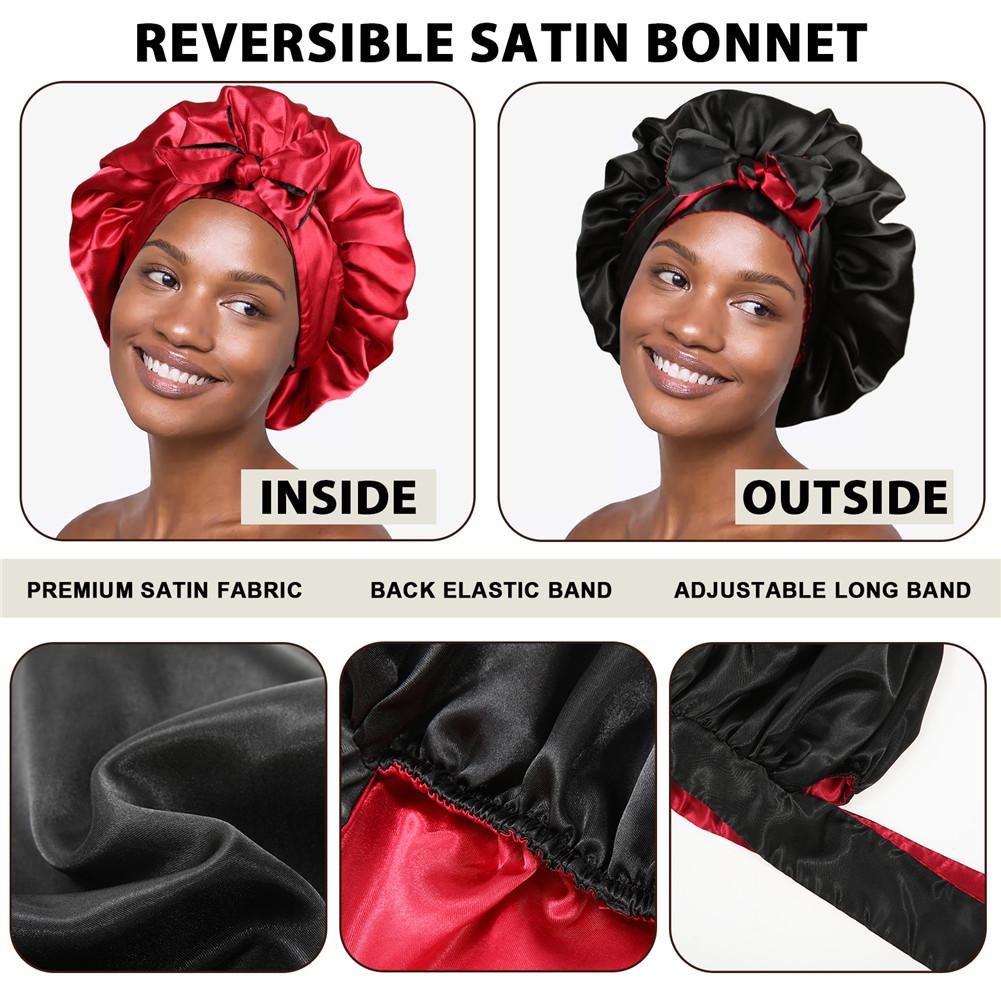 Double-Layer Solid Color Satin Bonnet Silk Like Texture Sleeping Cap for Women Curly Hair Wrap Adjustable Reversible with Tie Band Nightcap Bonnets Double-Layer Solid Color Satin Bonnet Silk Like Texture Sleeping Cap for Women Curly Hair Wrap Adjustable Reversible with Tie Band Nightcap Bonnets