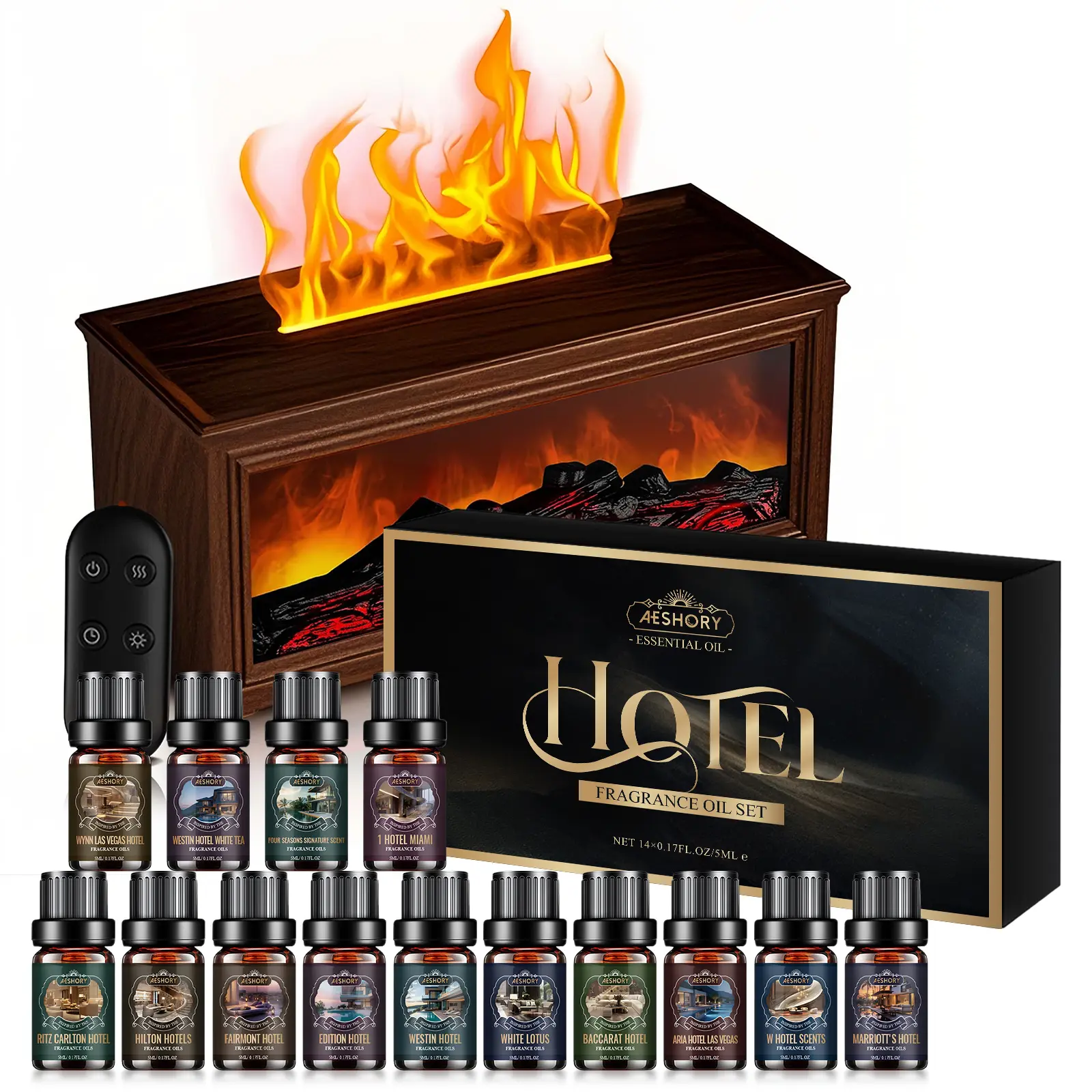 Hotel Scent Diffuser Oils Set – Transform Your Home Into a 5-Star Hotel | 6×10ml Luxury Oils  Upgraded Gift Set & Fireplace Diffuser Bundle Perfect Holiday & Housewarming Gift