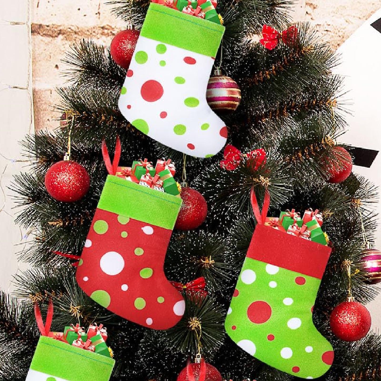 Christmas Clearance Sale Christmas Gifts 24 Pcs Mini Christmas Stockings 6" Cute Dot Red and Green Xmas Sock for Fireplace Hanging, Stockings Holiday Party Home Christmas Decor Christmas Stuffer Gift Idea for Family Friends Burr Basket Gift Xmas Present