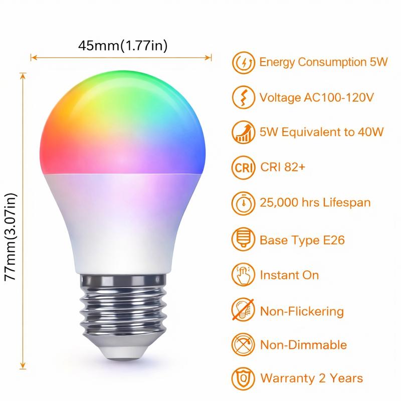 LED Smart Light Bulbs, LED Light Bulbs Color Changing,Smart Bulb That Work with Alexa & Google Home,  Multiple Preset Scene, Music Sync, 2.4GHz RGB WiFi Bluetooth Light Bulb