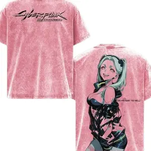Rebecca – Cyberpunk: Edgerunners Anime Double Printed Vintage Washed Tee Unisex Oversize Anime Manga Washed Heavyweight Cotton T-shirt 0