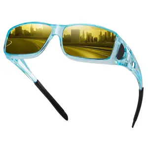 Night vision driving glasses, can be worn over existing glasses, anti-glare polarized yellow lenses, unisex design, enhances night driving safety