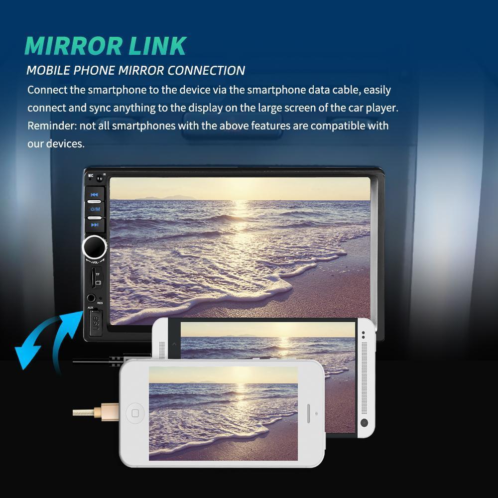 Dual Din Car Audio 7 Inch Touch Screen with Bluetooth Reversing Camera, USB, AUX, Auto Radio, MP5, MP4, MP3, MP3 Player, 12LED Rear Camera