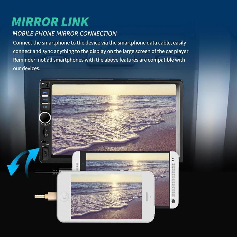 Dual Din Car Audio 7 Inch Touch Screen with Bluetooth Reversing Camera, USB, AUX, Auto Radio, MP5, MP4, MP3, MP3 Player, 12LED Rear Camera