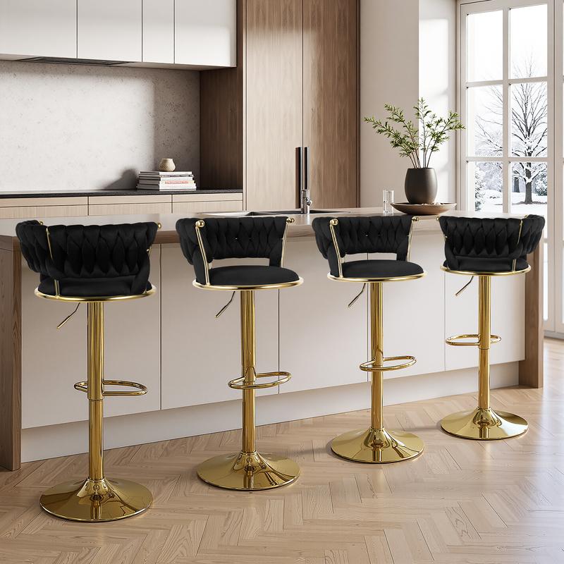 【TikTokShopBlackFriday】 Velvet Bar Stools, Counter Height Bar Stools with Low Back, Gold Swivel Bar Stool for Kitchen Island, 360° Swivel Bar Chairs for Kitchen Island,Bar Pub (Beige)