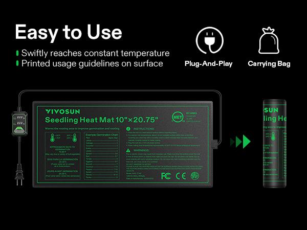 VIVOSUN Seedling Heat Mat and Digital Thermostat Combo Set, UL & MET-Certified Heating Pad for Hydroponic, Kombucha Tea, Brewing, Fermentation & Plant Germination