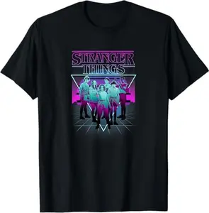 Stranger Things Group Shot Neon Triangle T-Shirt