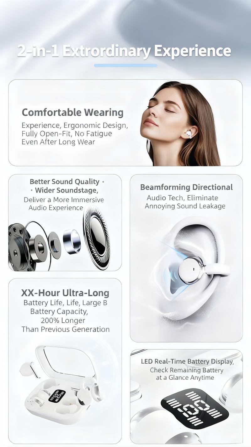 Fluffdrip Q10 2026 Wireless Earbuds 2 Pairs Clip-On Sleep TWS Couples Fashion Mini Headset Music Gaming Deep BassClip-on Sleep earbuds Stereo HD Calling  for Android iPhone Sports Earpieces tiny size invisible earbuds 2-in-1 wireless bluetooth twins