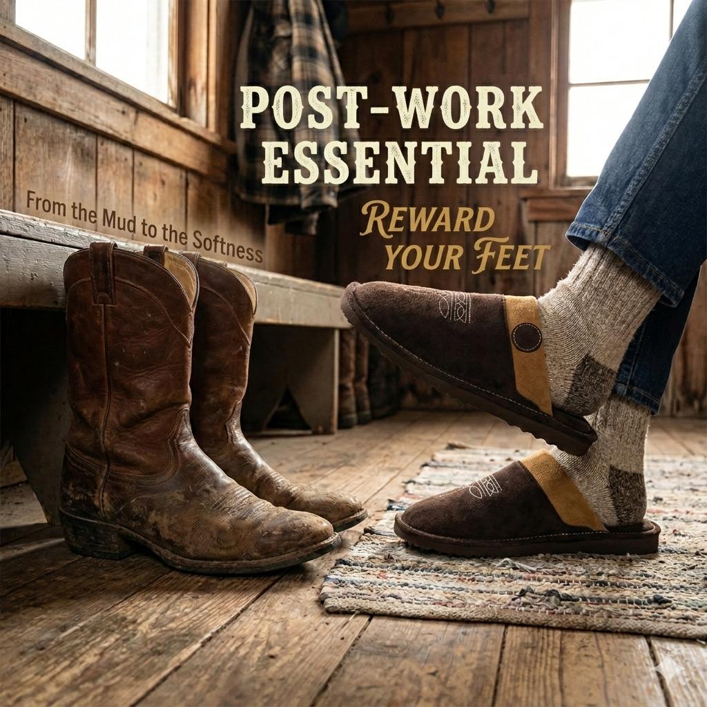 All Season Western Cowboy Boot Stitch Slippers with Square Toe  Suede Leather House Shoes for Men & Women Indoor/Outdoor