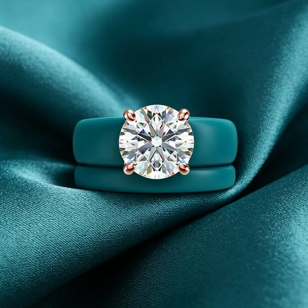 Women's 2026 Trendy Teal Copper-Rose Gold Silicone Ring, Large Round CZ Solitaire, Hypoallergenic Female Fashion Statement Costume Jewelry