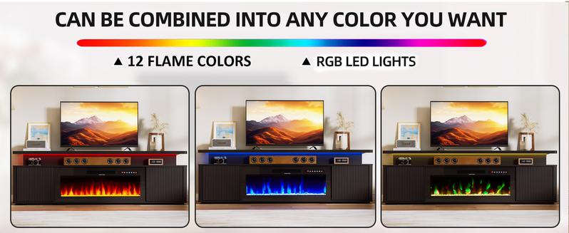 【2 Packages Shipping】Dragosum Modern 70-Inch Fireplace TV Stand for Living Room, with 36" Electric Fireplace & Customizable LED Lighting, Large Storage Media Console Table Fits up to 80" TVs