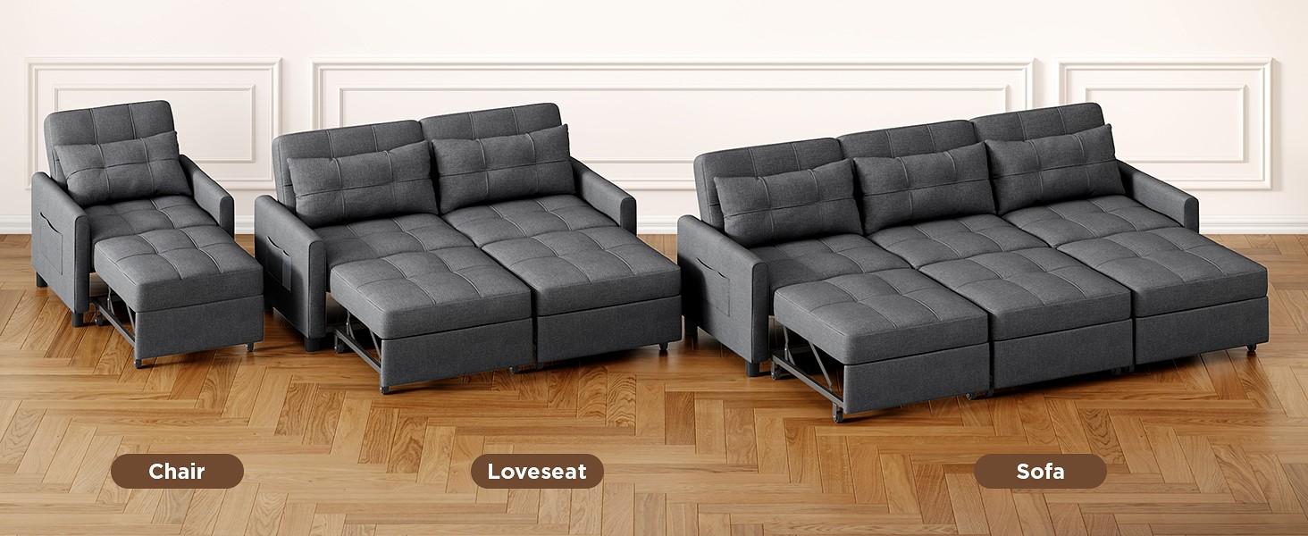 Gizoon Sectional Sleeper Sofa, 84 Inch Pull Out Couch with Adjustment Backrest & Ottoman, Convertible Sectional Couch Bed for Living Room, Guest Room, Dark Grey home deco