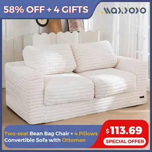 [Please check Size]MAXYOYO Bean Bag Chair, Boneless Loveseat Bean Bag Sofa with Pillows and Armrests for Adults, Upholstered Loveseat Floor Sofa Couch Fluffy Chair Bean Bag Couch for Bedroom Living Room