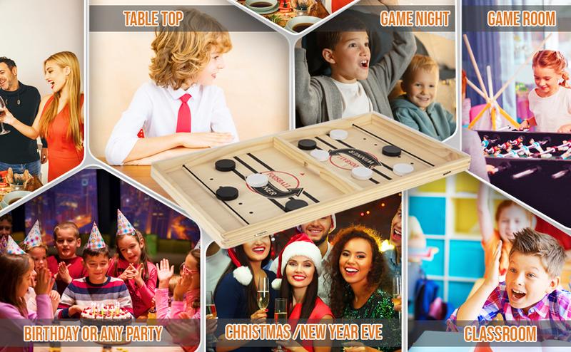 Fast Sling Puck Game - Test Your Speed and Accuracy with This Fast-Paced Wooden Air Hockey Board Game - Guaranteed Fun for Family Night or Friends Party