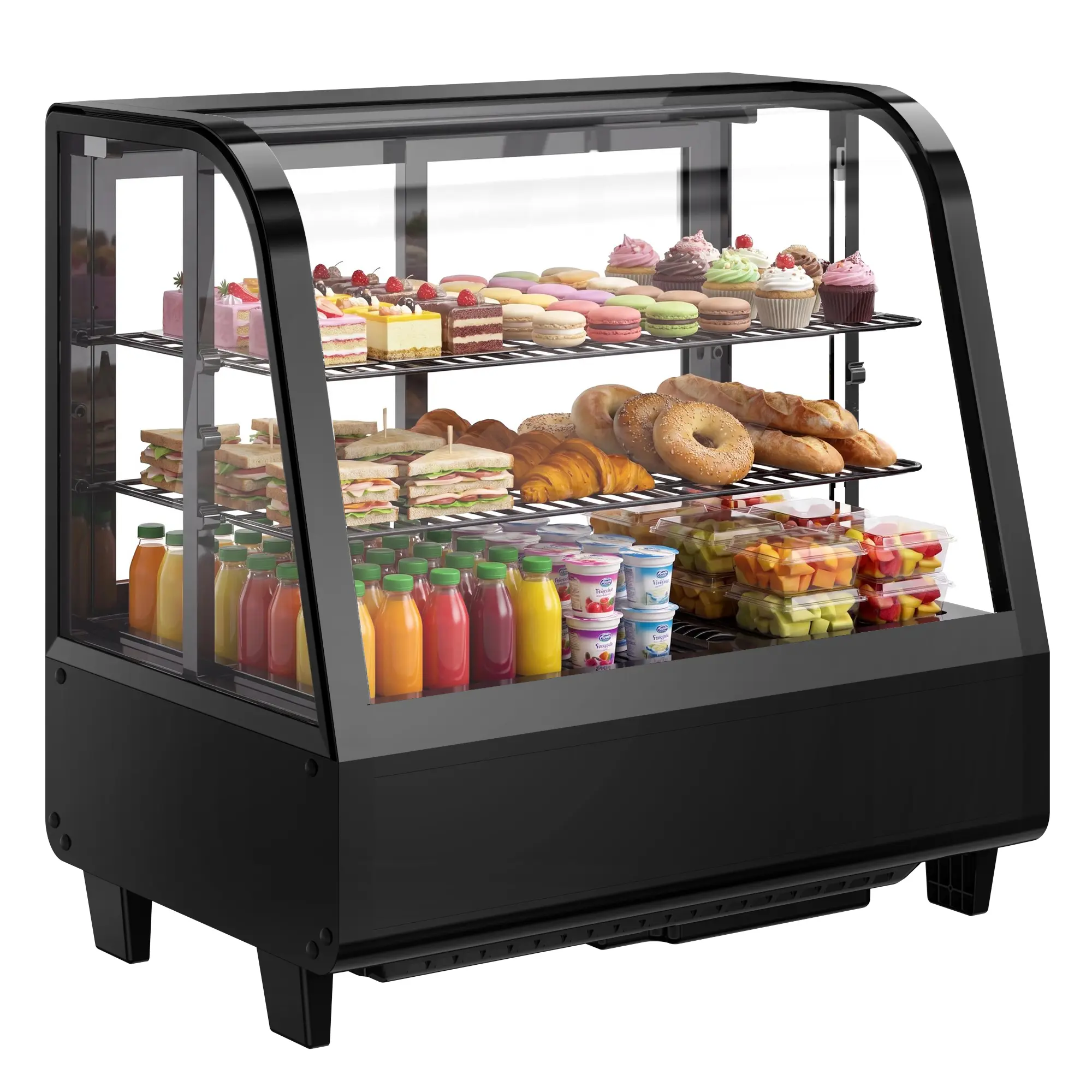Upstreman 3.5 Cu.Ft Commercial Countertop Pastry Display Refrigerator (CD35) - ETL Certified, LED Light, Digital Thermostat, Tempered Glass, 120V Plug, 26.9x17.7x26.6", Auto Defrost, Automatic Evaporation System, Cooling, 25-29" Height for Cafe Owners