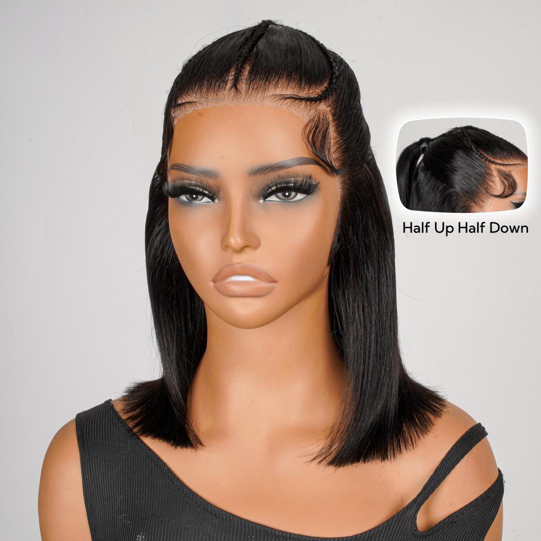 [Spring 2026] Alipearl Hair Half Up Half Down Straight Braided Bob Wig 13x4 Lace Frontal Pre Styled Glueless Ponytail Wig Human Hair Pre Bleached Pre Cut  Beginner Friendly