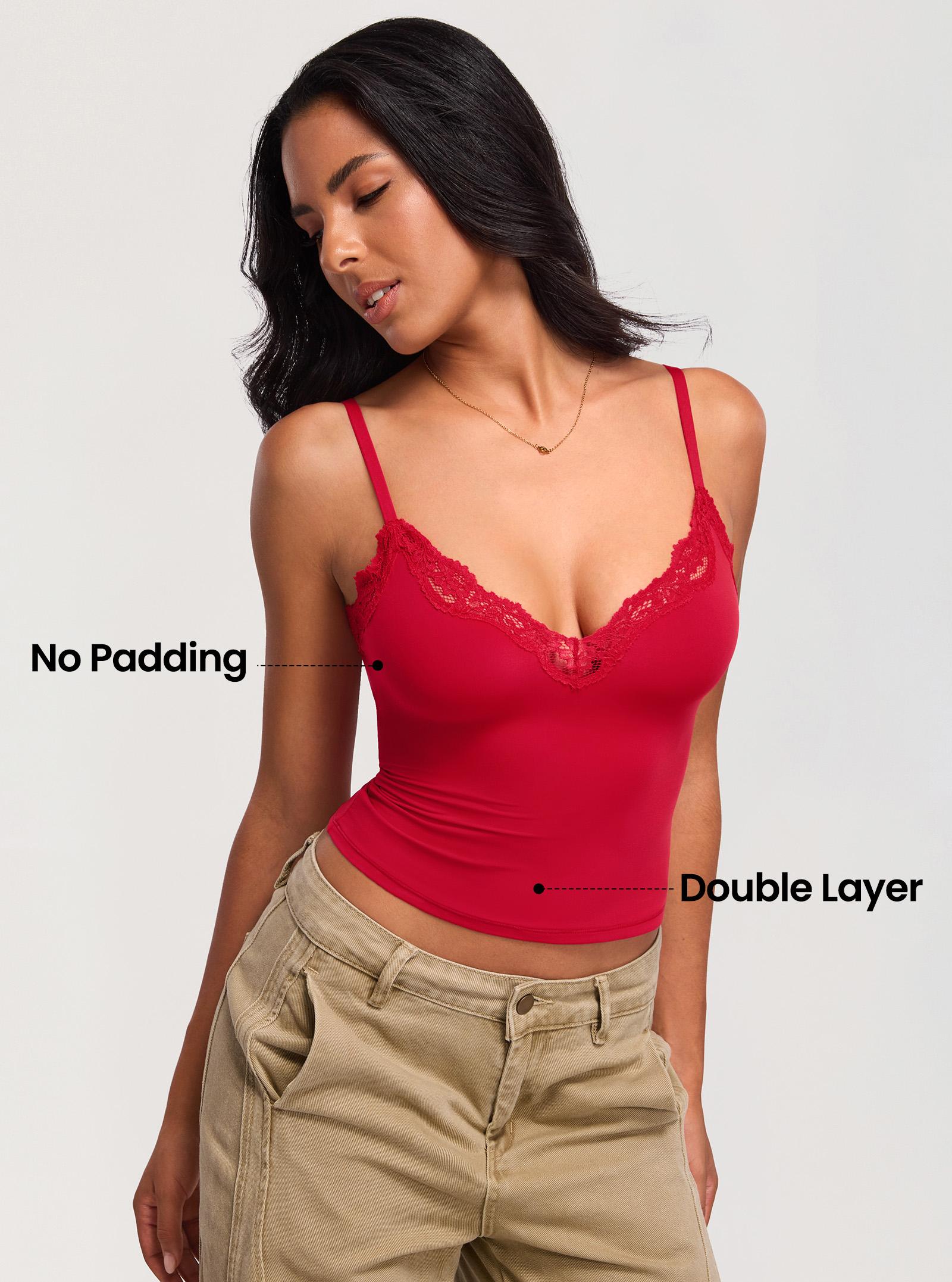 DOBREVA Women's V Neck Double Lined Camisole Tops Lace Trim Sleeveless Fitted Sexy Going Out Y2K Tank Top DOBREVA Women's V Neck Double Lined Camisole Tops Lace Trim Sleeveless Fitted Sexy Going Out Y2K Tank Top