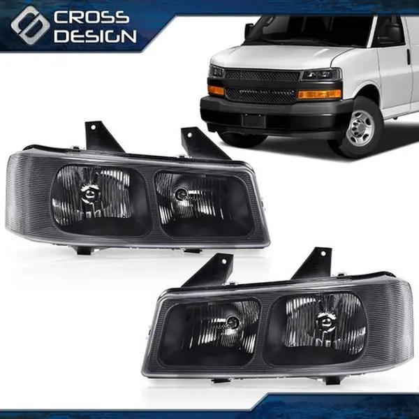 CROSSDESIGN Pair Clear Lens Headlights Lamps Fit For 2003-2019 Chevy Express GMC Savana Van