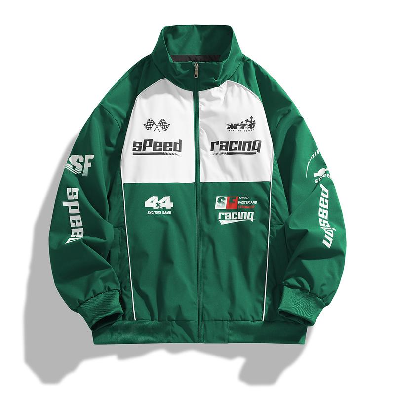 Men's casual stand up collar racing style street style INSY2K jacket, made of durable fabric, decorated with letters and patterns, suitable for cycling, daily wear, sports wear, suitable for spring and summer seasons Motorcycle Streetwear Longsleeves
