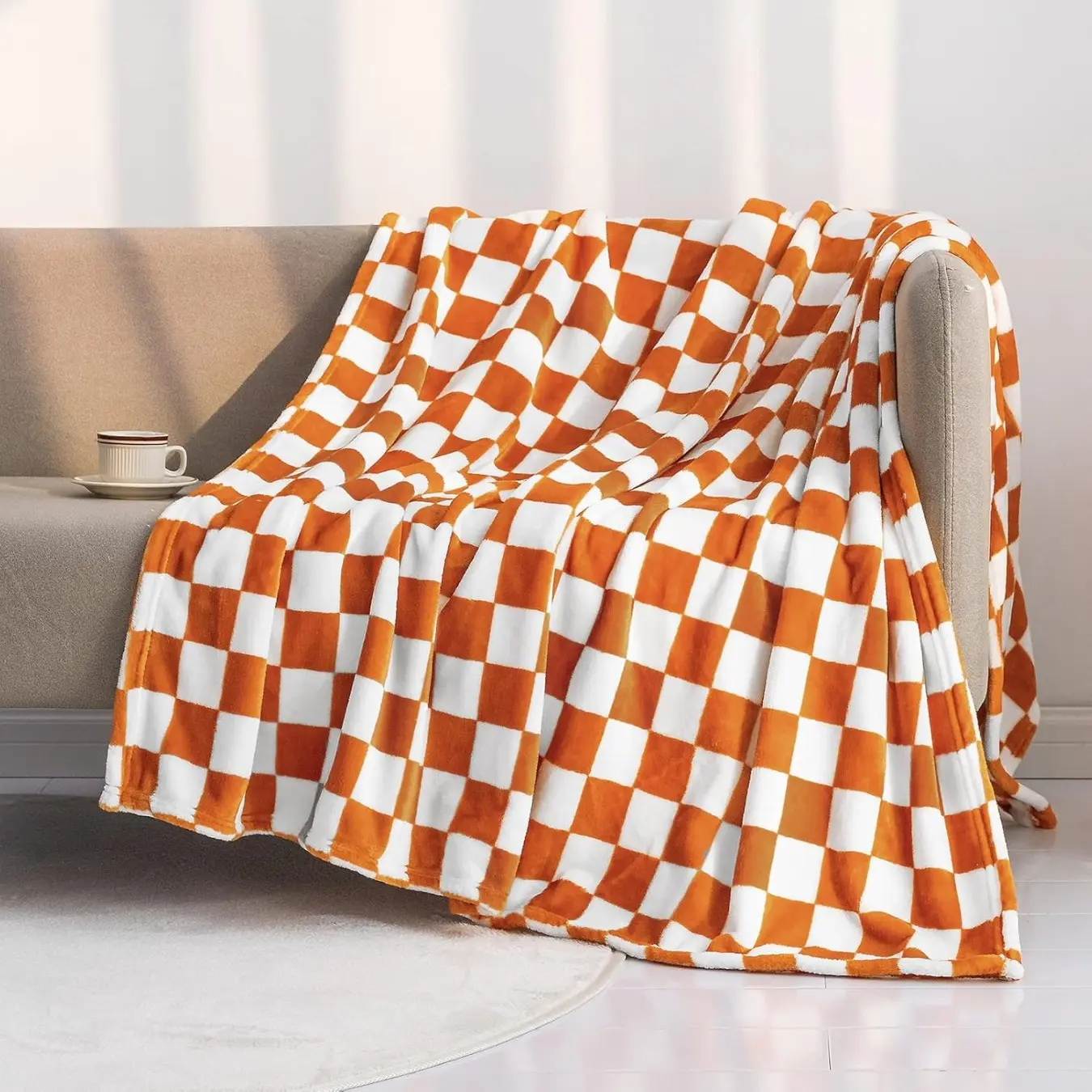 Tennessee Orange Checkerboard Grid Soft Fleece Throw Blanket - Single-Piece, Multi-Sizes, Luxurious Warm for Home/Office, Indoor/Outdoor Couch Bed - Perfect Christmas Gift for Family, Soft Fleece Blanket, One-Piece