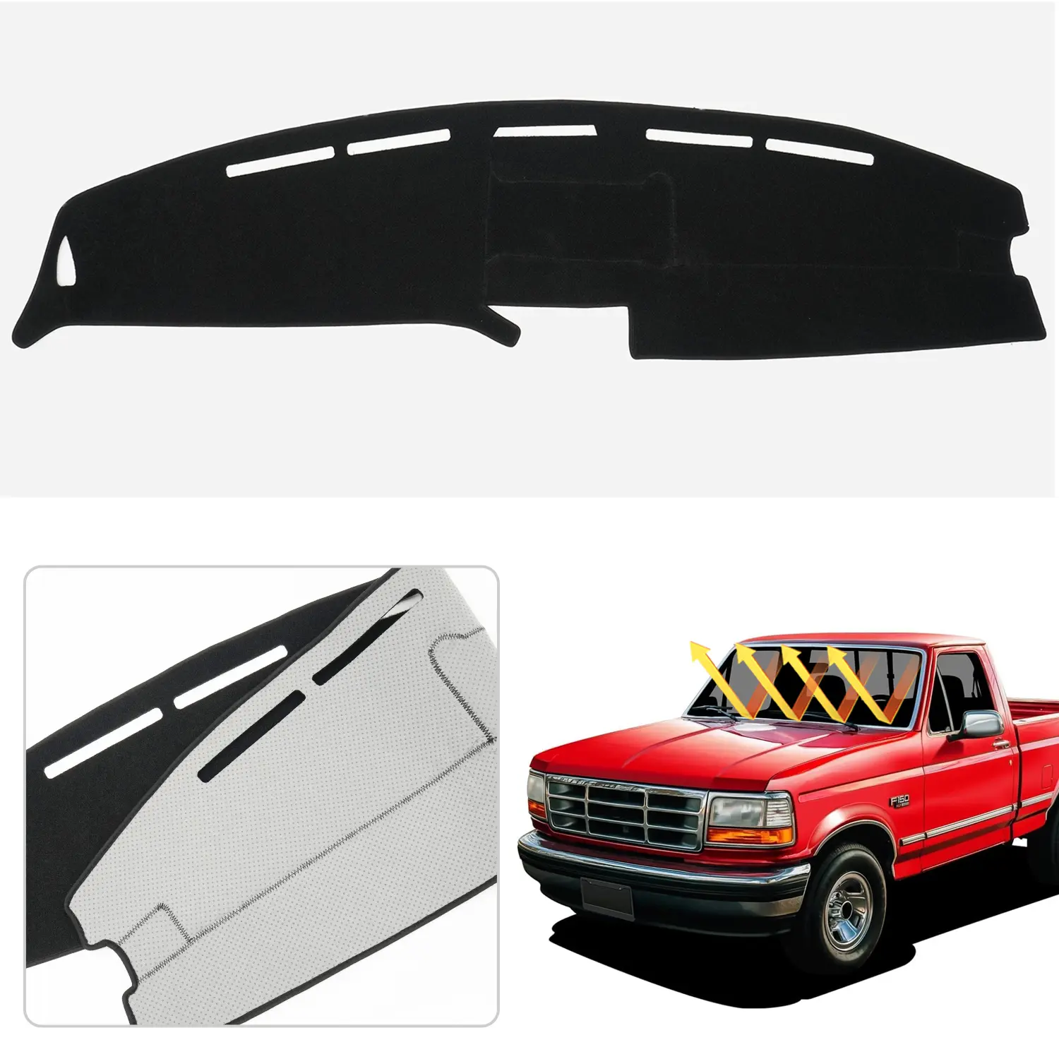 Canvcle Custom Fit Ford F150 F250 F350 1992-1996 Non-Slip Polyester Dashboard Mat Sunshade UV Protection Anti-Glare Black Interior Accessories, Car Accessories, Accessories For Car