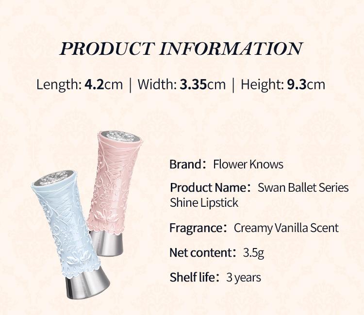 Flower Knows Swan Ballet Collection Shine Lipstick, Elegant Design with Jojoba Oil for Hydration & Moisture, Glossy Finish, Long Lasting Transfer Proof, #Summervibes
