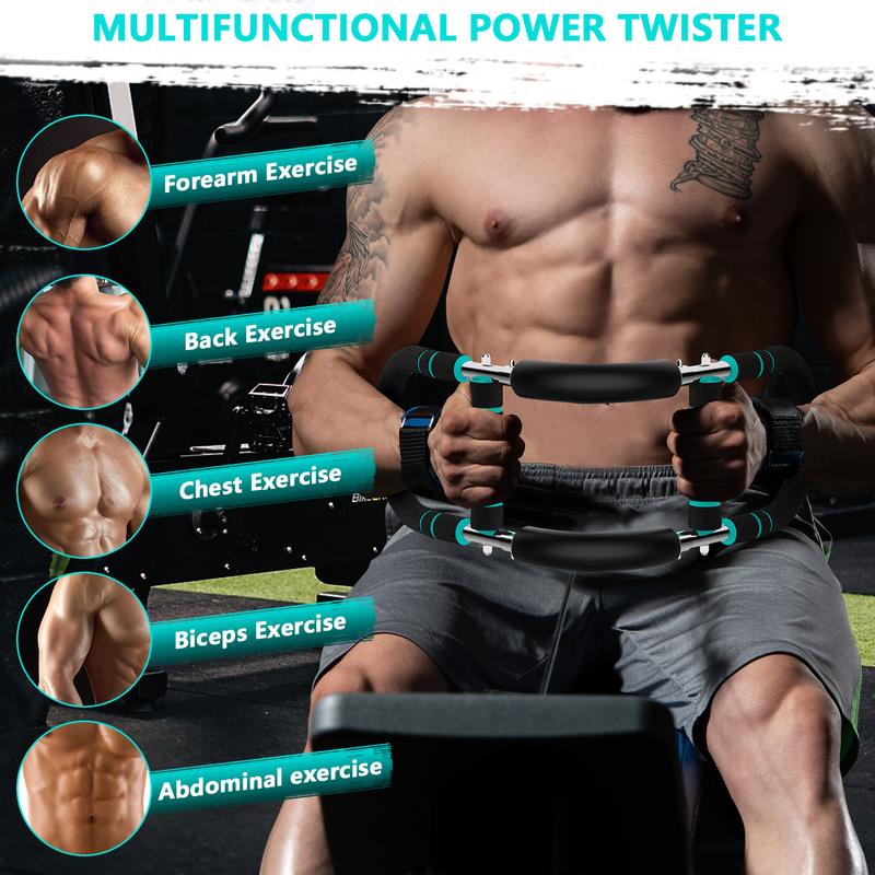 X-COOL Arm Trainer for Men - Full Upper Body Fitness Equipment with High Strength Metal Spring & Anti-Slip Foam Handles - Portable & Detachable Home Gym Workout Bar for Chest, Arms, Biceps, Abs, Shoulders, and Back Exercises