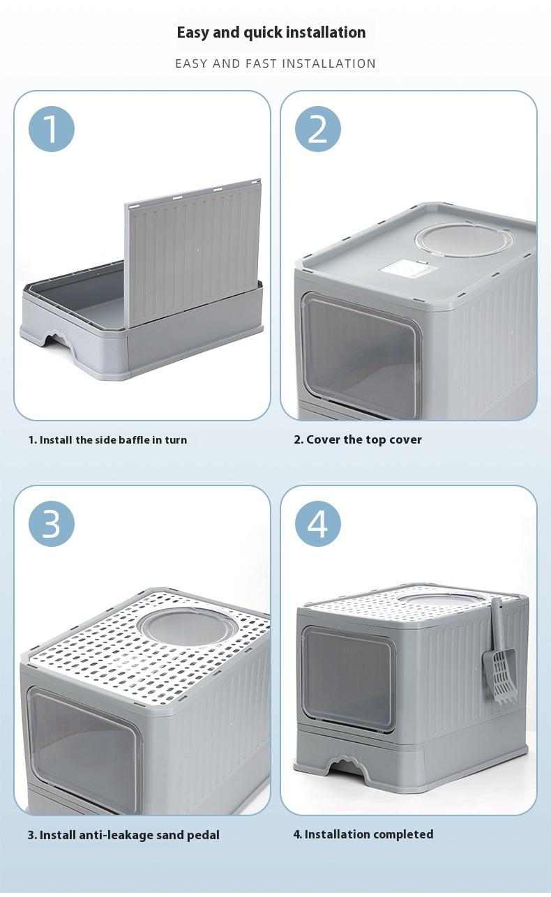 Extra Deep Cat Litter Box with Foldable Drawer – Enhanced Odor Control & Splash-Proof Design for Optimal Cleanliness and Convenience