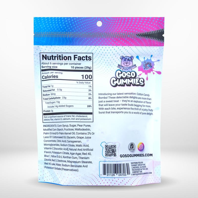 Goso Gummies Sour Blue Razz Bombs 6oz + Sour Watermelon Bombs 6oz + Sweet Cotton Candy Bombs 6oz - 18 Ounce Bundle - Sweet and Sour Gushers Candy
