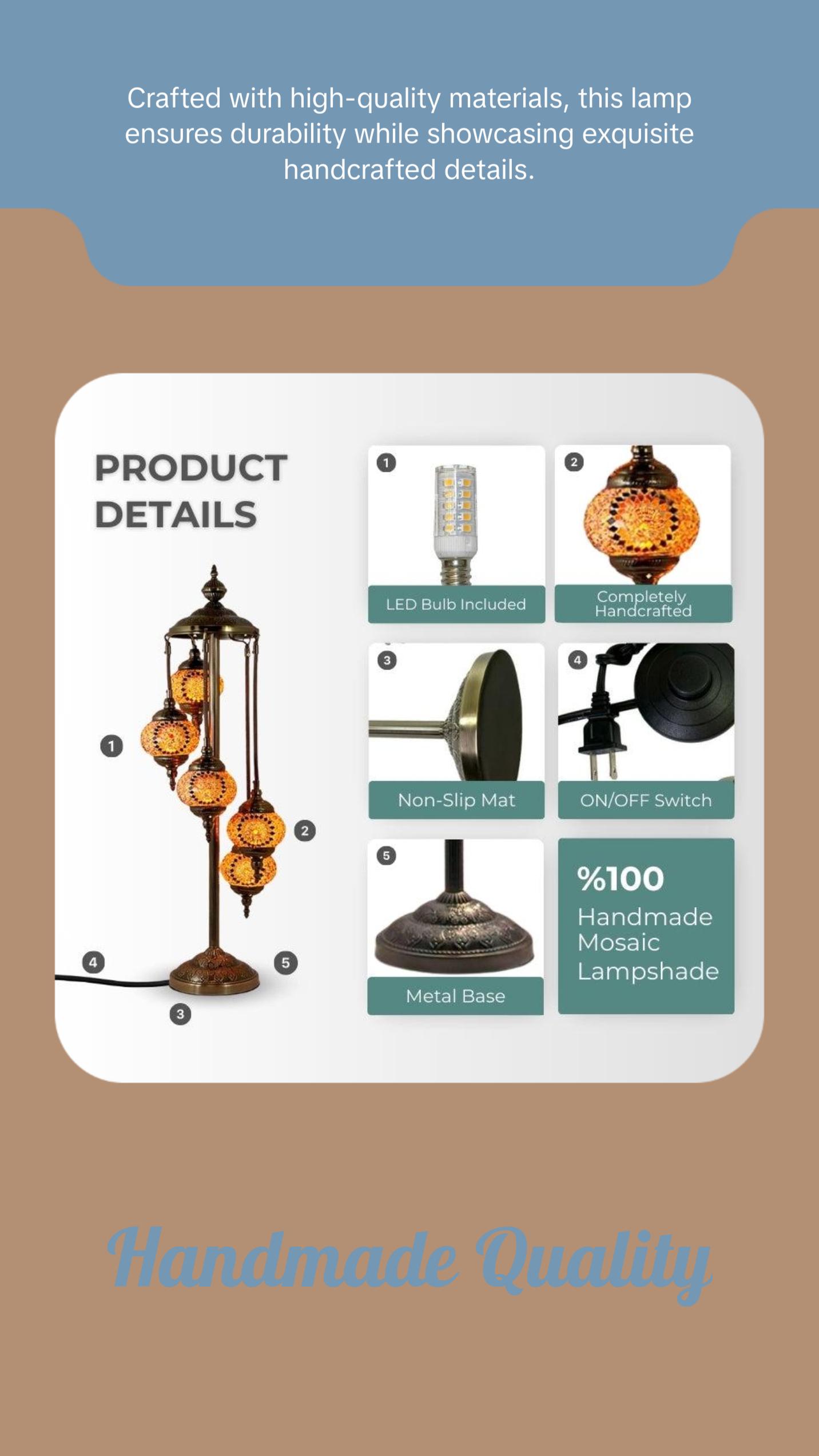 Vibrant Orange Blossom Handmade Turkish Lamp with Quintuple Globes Vibrant Orange Blossom Handmade Turkish Lamp with Quintuple Globes