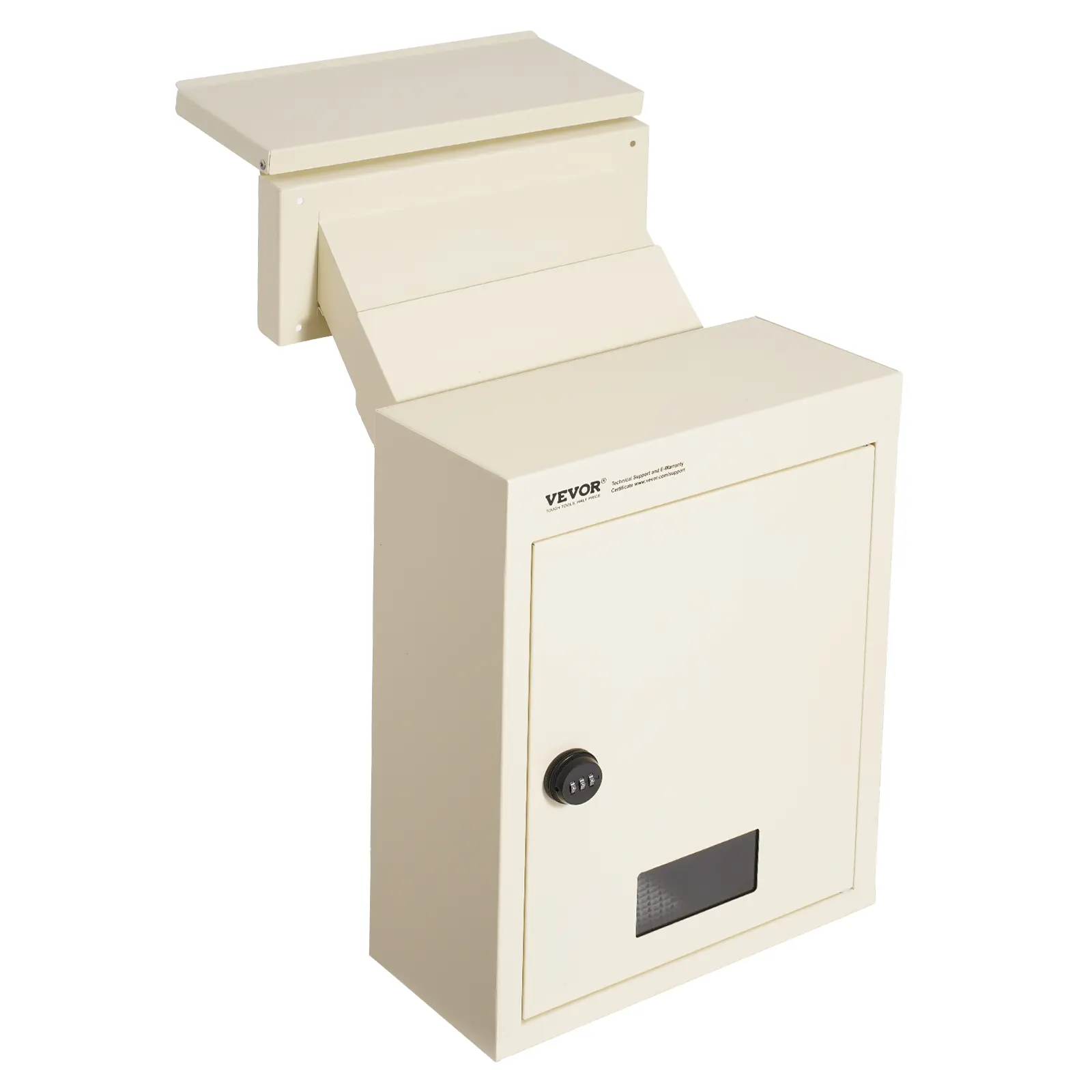 【Summerfinds】VEVOR Heavy-Duty Steel Wall-Mount Drop Box, Waterproof Adjustable Metal Storage Box (12.5x6.3x16.9in) for 2.8-7.9in Thick Walls, 13in Key Lock, Beige Unit with Easy Installation for Office Mail Storage