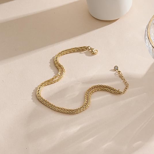 Tewiky ankle bracelet Jewellery Glitter Waterproof Adjustable Two Chains anklets for women, ankle bracelet Casual Anklets, Summer Beach Anklet Jewelry for Women Gift.Valentine's Day Gift,Fashion Items Holiday gifts