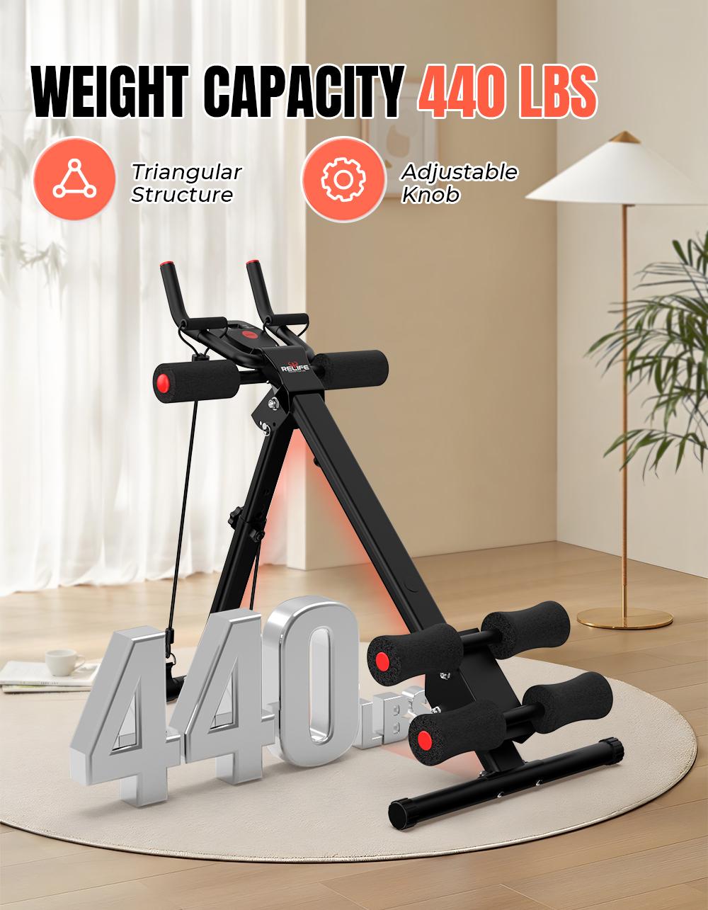 RELIFE REBUILD YOUR LIFE Adjustable Ab Trainer Machine Foldable Ab Workout Equipment for Home Gym, Core & Abs Exercise Machine, Arm Leg Glute Shaper