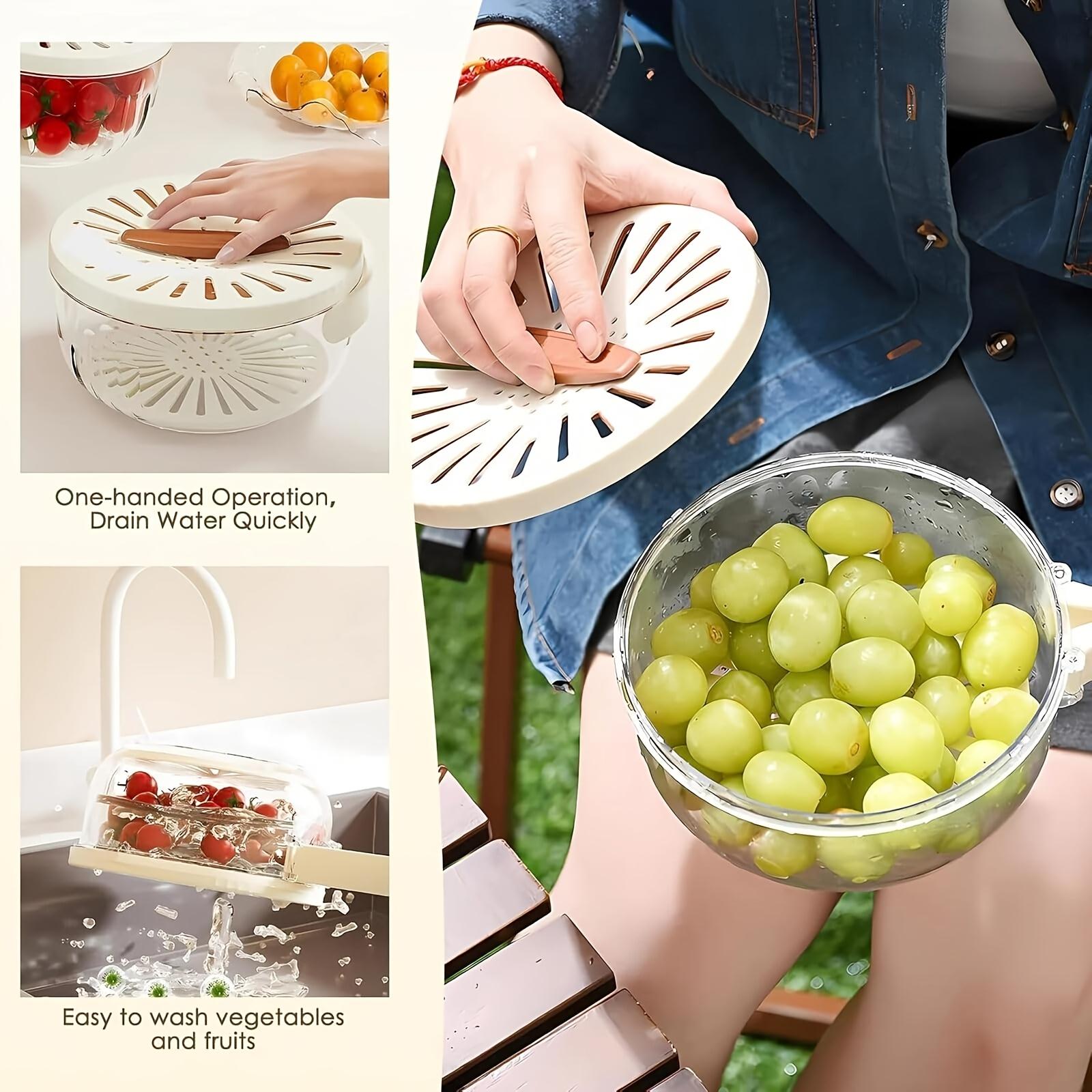 Drain Basket Keeper Container Practical Fruit Colander Foldable Handle Food Storage Container Removable Basket for Strawberry, White